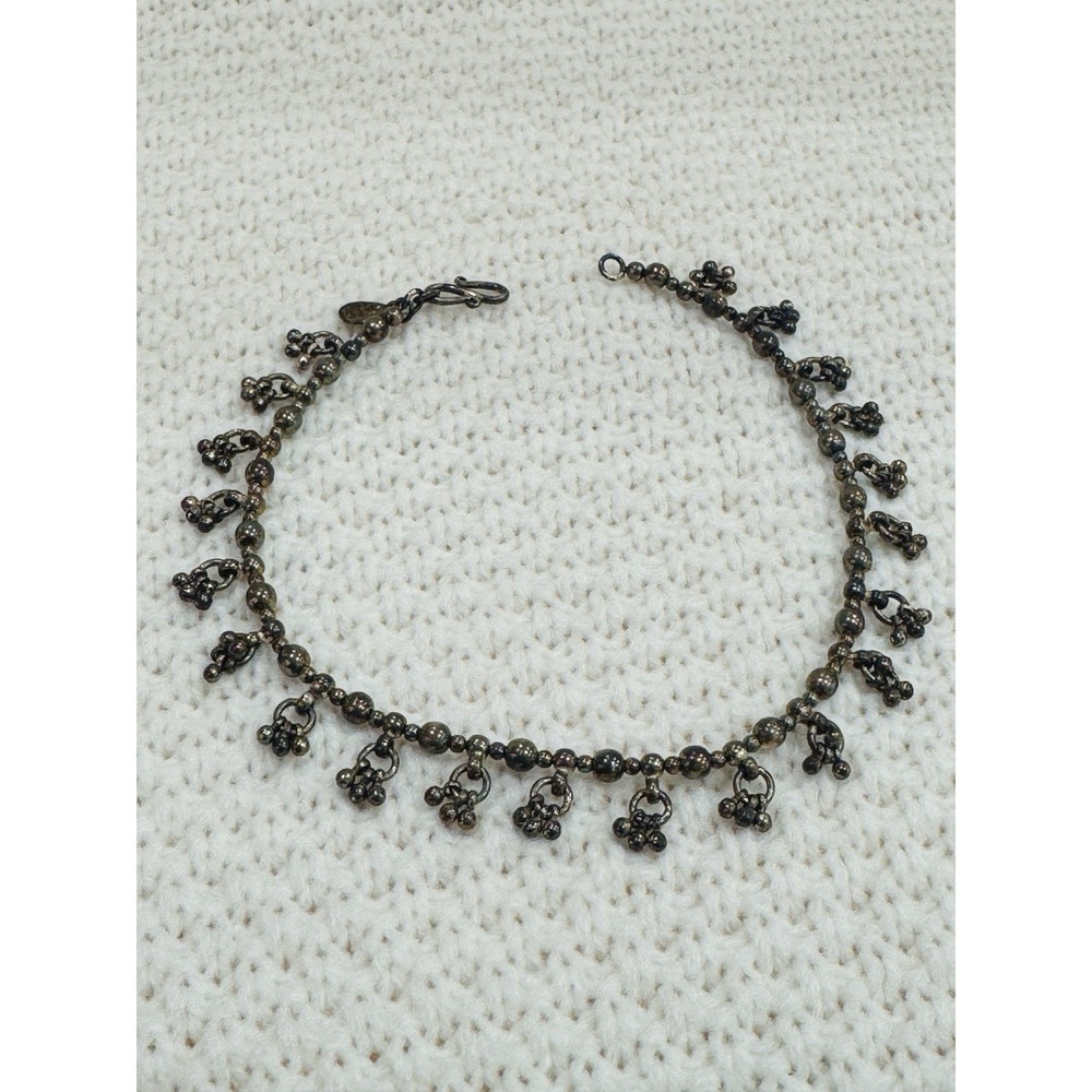 Vintage 925 Sterling Silver India Dangle Charm Anklet 10"